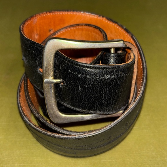 Lucchese Other - Lucchese Black Leather Belt with Gold Single Prong Buckle Retro Size 42